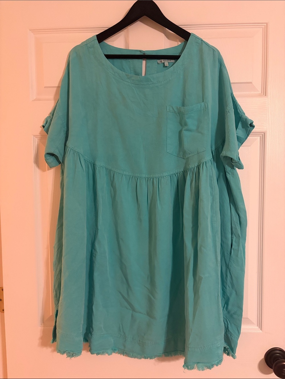 Veveret Mint Green Raw Edge Babydoll Mini Dress / Tunic Top - Size Large